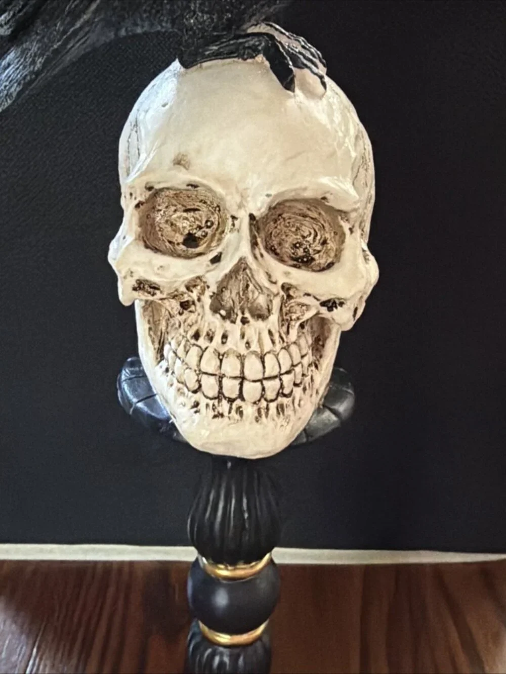 Raven On Skull On Pedastel Trimmed With Gold 15”
